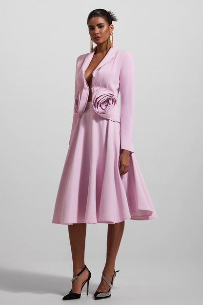 Conjunto de blazer liso con estampado floral 3D y falda midi lisa de cintura alta 