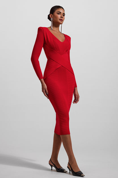 Vestido largo ajustado con escote en V de jersey 