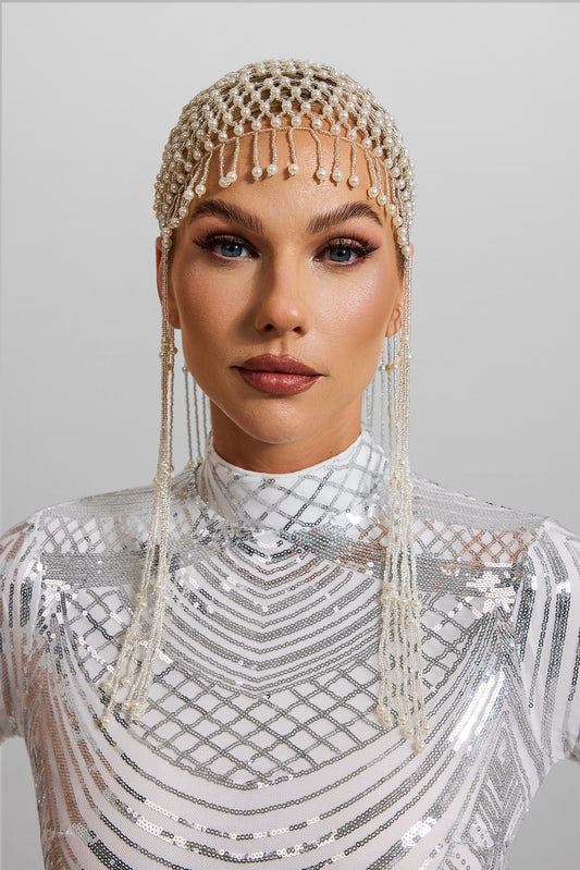 Faux Pearl Braided Tassel Hat