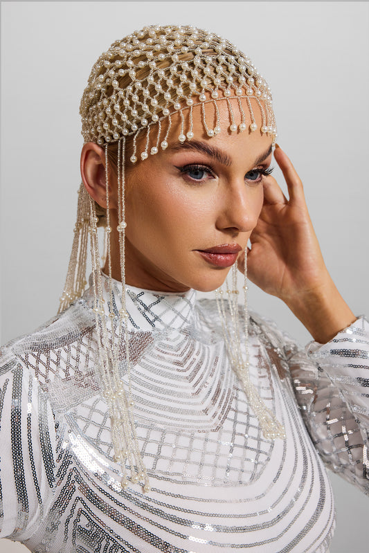 Faux Pearl Braided Tassel Hat