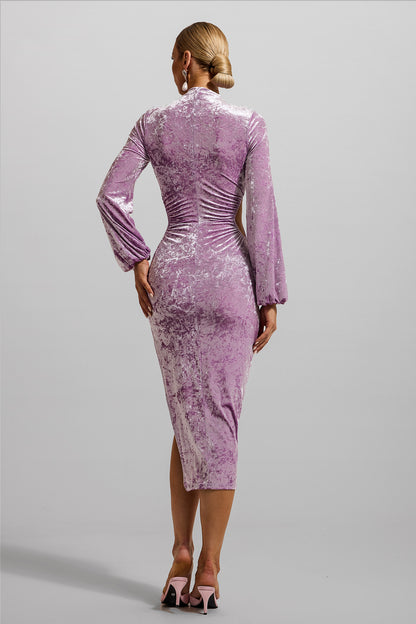 Vestido midi de terciopelo liso con aberturas 