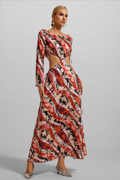 Vestido midi de manga larga con aberturas florales 