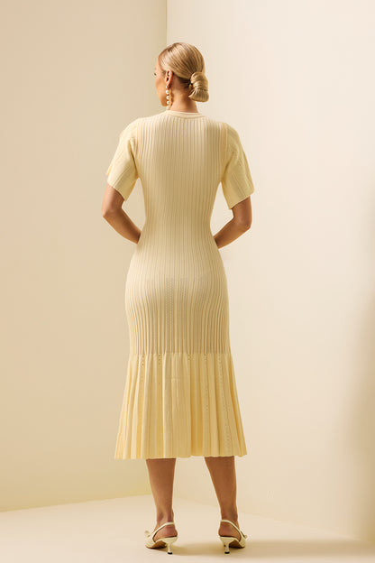 Vestido midi amarillo con botones de jersey 