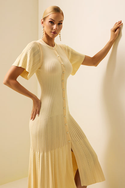 Vestido midi amarillo con botones de jersey 