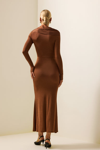 Vestido midi de manga larga de jersey liso 