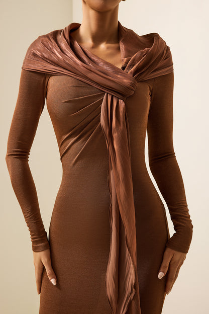 Vestido midi de manga larga de jersey liso 