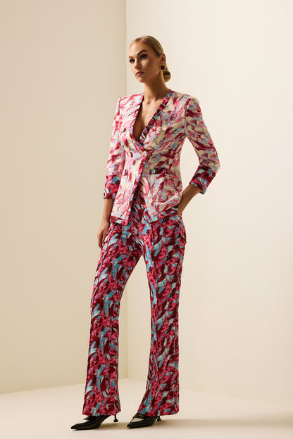 Pantalones holgados de cintura alta con estampado de plumas 