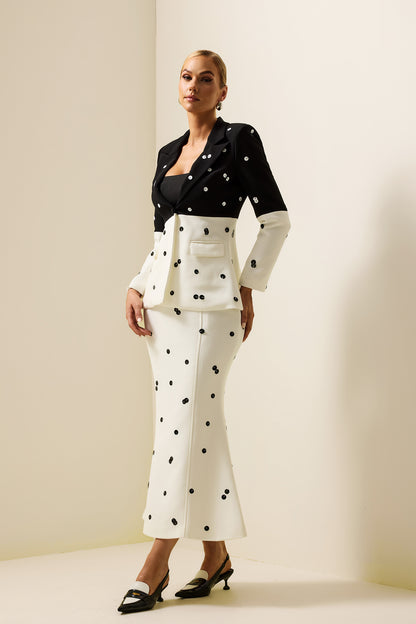 Blazer de manga larga con empalme de lentejuelas 