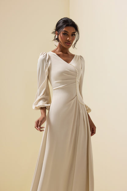 Vestido midi de manga larga con perlas sintéticas 