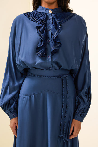 Conjunto de top con volantes lisos y falda midi plisada de cintura alta 