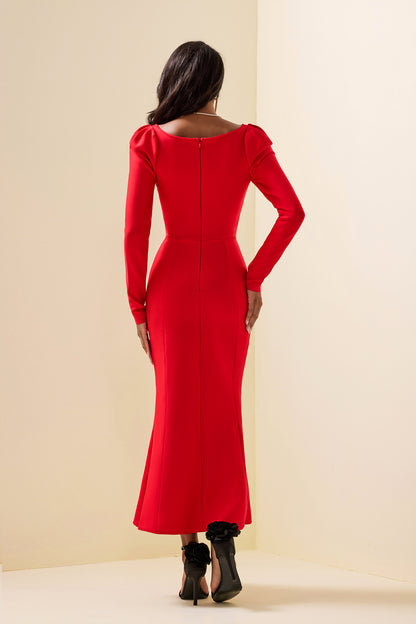 Vestido midi de manga larga de terciopelo con lentejuelas de punto 