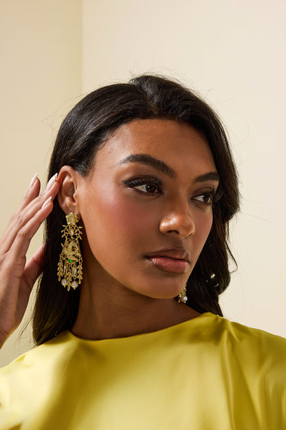 Pendientes de borlas de hojas de pájaro de metal 