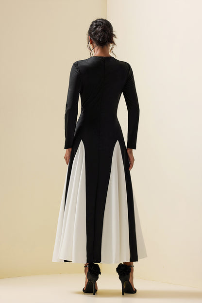 Vestido midi de manga larga con color en contraste 