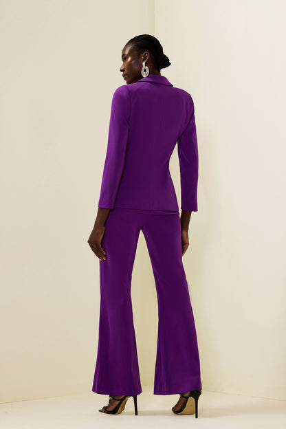 Conjunto de blazer con bajo fruncido liso y pantalón liso de cintura media 