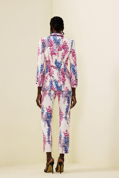 Conjunto de blazer cruzado floral y pantalón de cintura alta 