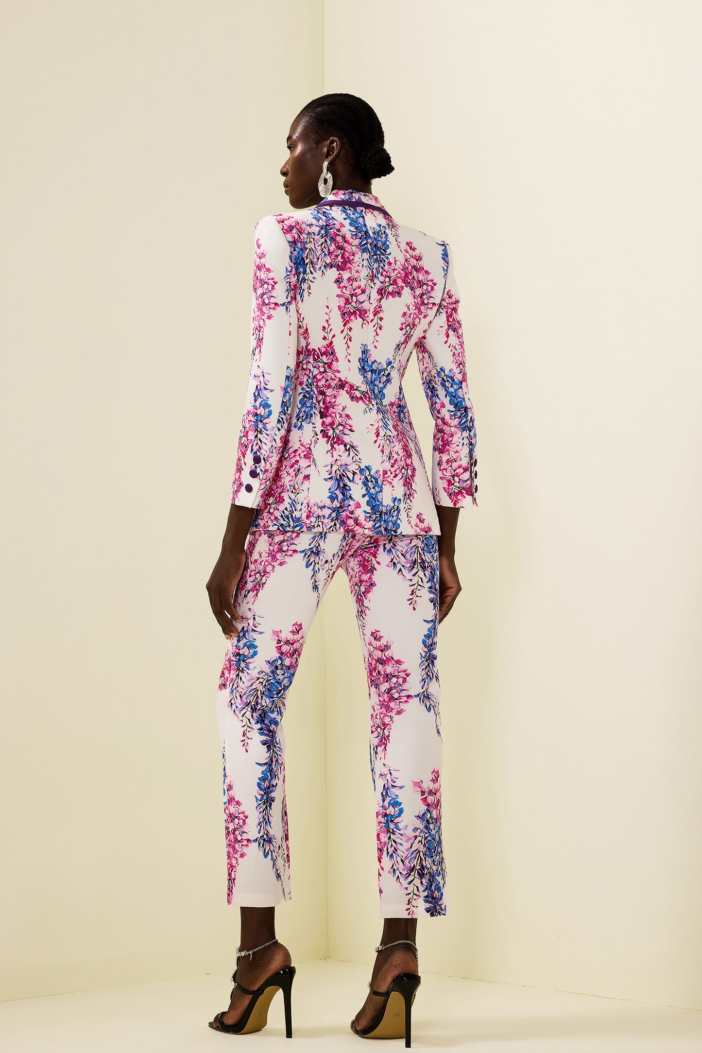 Conjunto de blazer cruzado floral y pantalón de cintura alta 