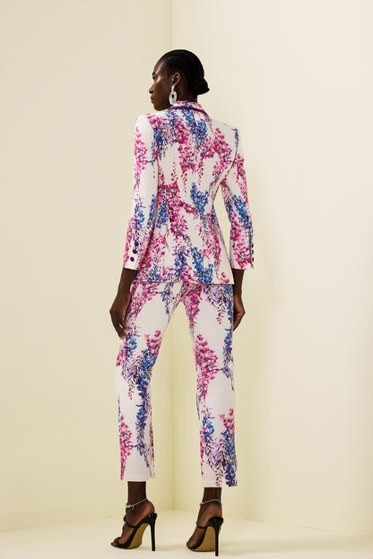 Conjunto de blazer cruzado floral y pantalón de cintura alta 