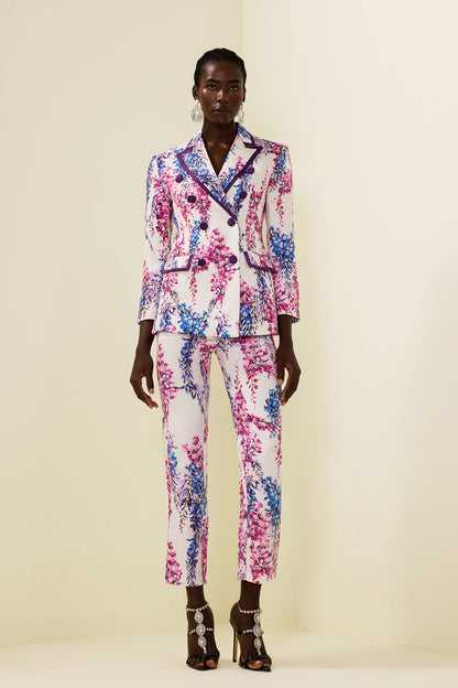 Conjunto de blazer cruzado floral y pantalón de cintura alta 