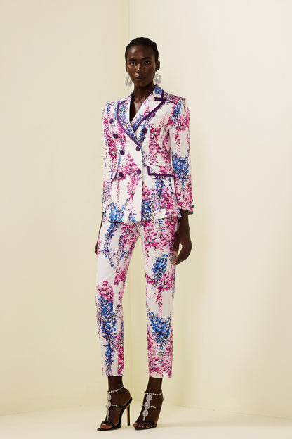 Conjunto de blazer cruzado floral y pantalón de cintura alta 