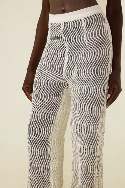 Pantalones de cintura media con jacquard de líneas onduladas 