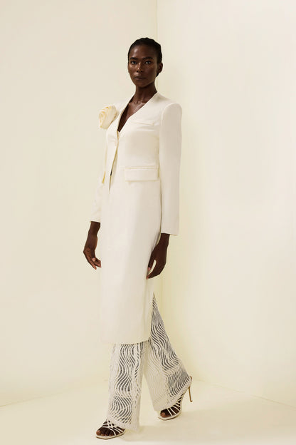 Abrigo de manga larga liso con estampado floral 3D 