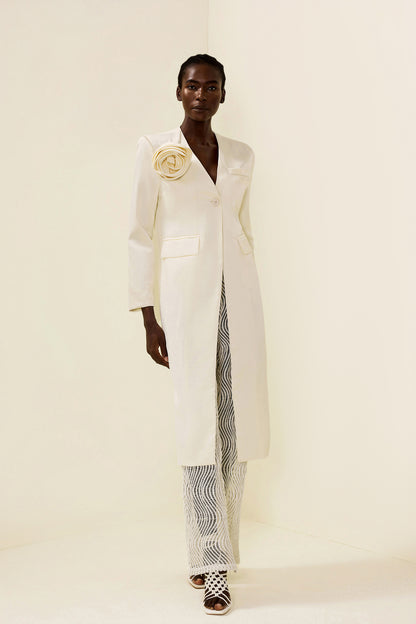 Abrigo de manga larga liso con estampado floral 3D 