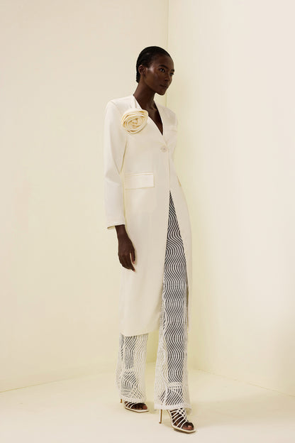 Abrigo de manga larga liso con estampado floral 3D 