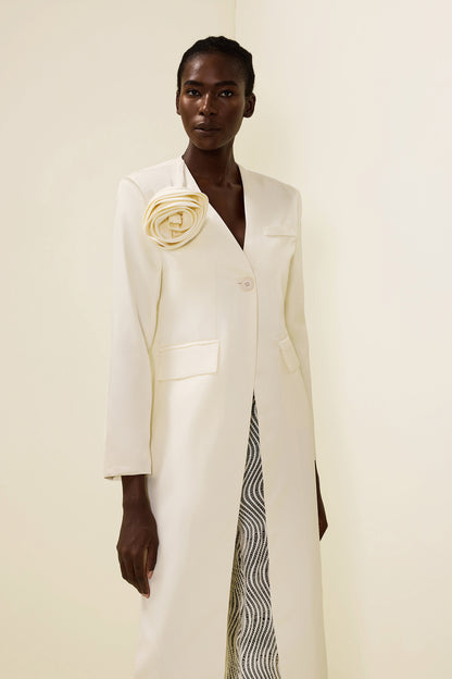 Abrigo de manga larga liso con estampado floral 3D 