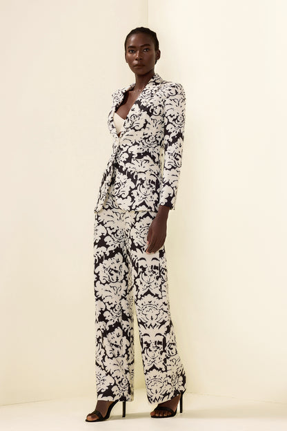 Conjunto de top con hombreras florales y pantalón de cintura alta 