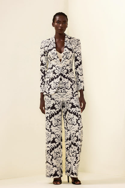 Conjunto de top con hombreras florales y pantalón de cintura alta 