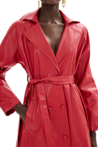 Abrigo midi cruzado de piel sintética lisa 