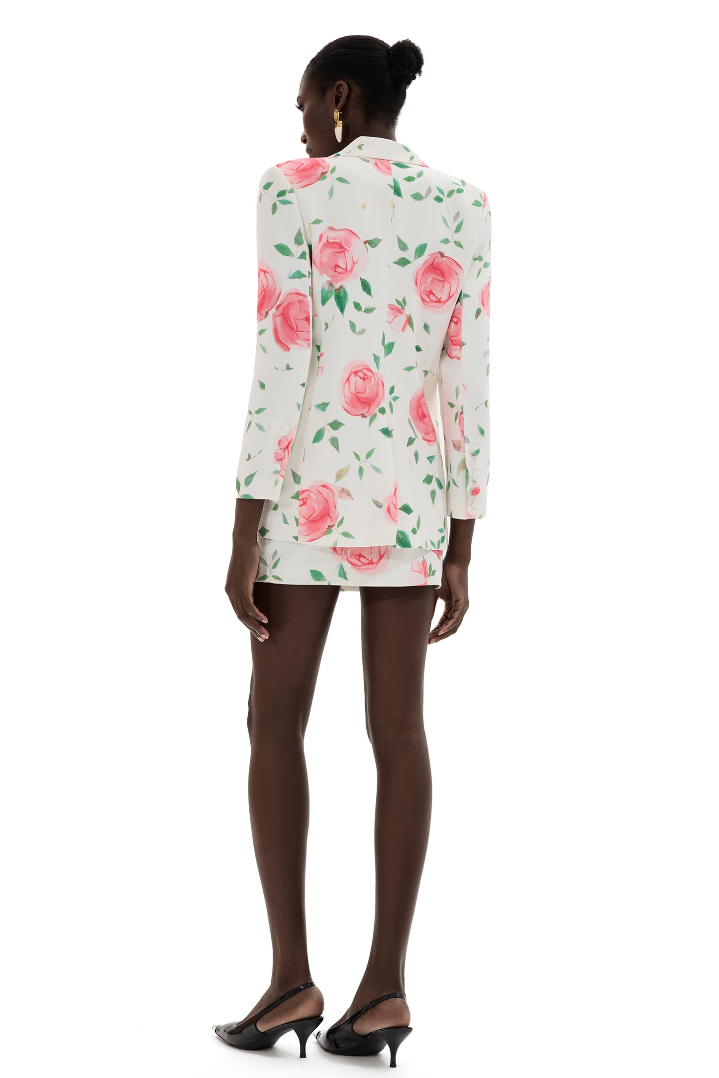 Conjunto de blazer cruzado floral y minifalda de cintura alta 