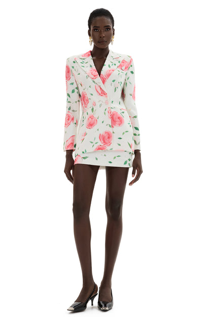 Conjunto de blazer cruzado floral y minifalda de cintura alta 