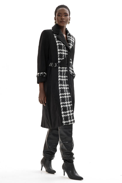 Abrigo de tweed de manga larga con empalme de lana 