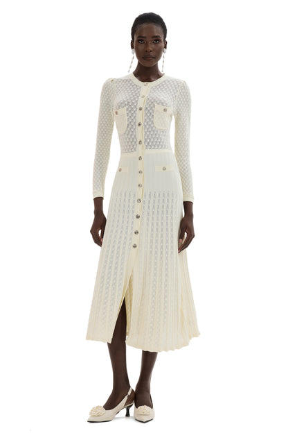 Vestido midi de manga larga con botones de punto 