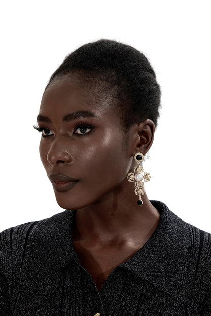 Pendientes colgantes de metal con forma de cruz y perla sintética 