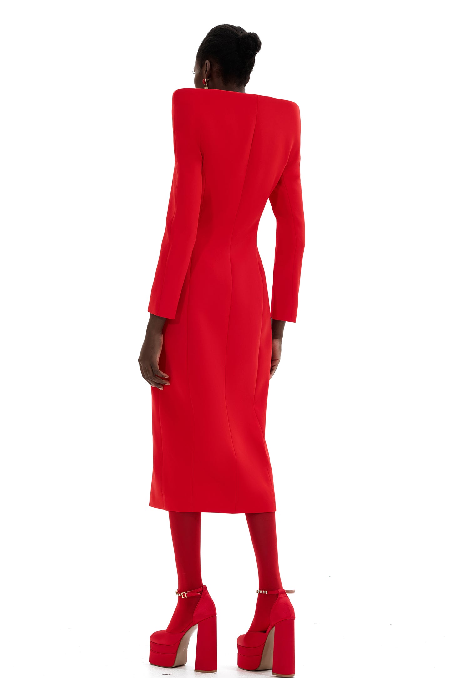 Abrigo midi de manga larga con cuello alto y color liso 