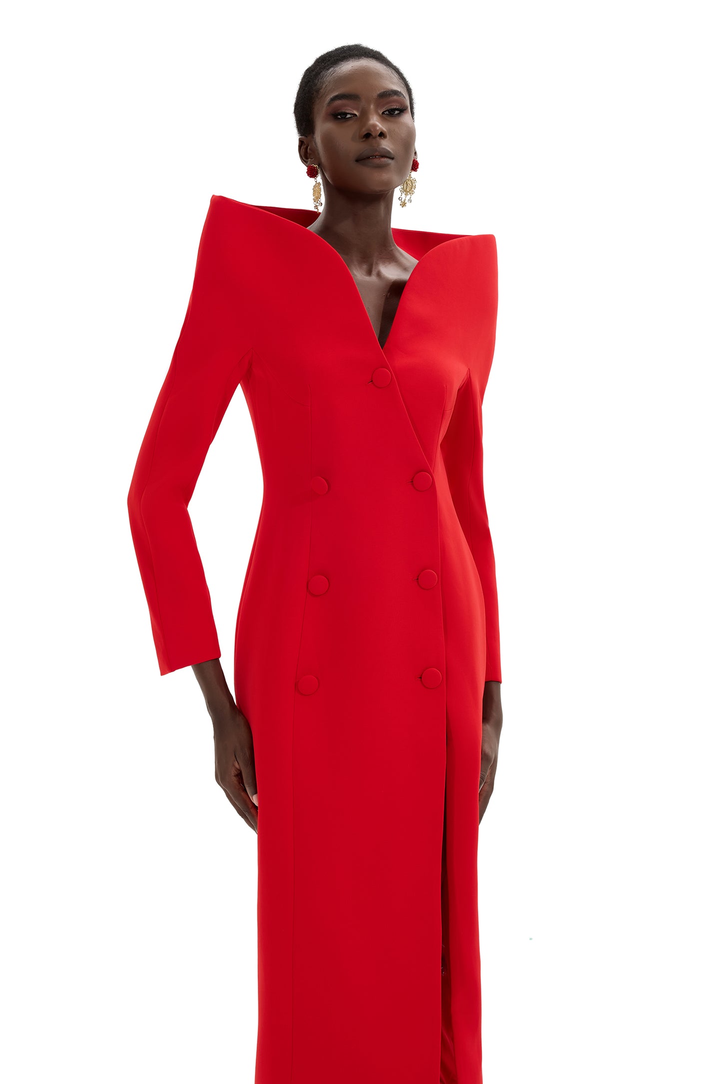 Abrigo midi de manga larga con cuello alto y color liso 