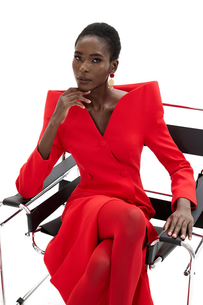 Abrigo midi de manga larga con cuello alto y color liso 