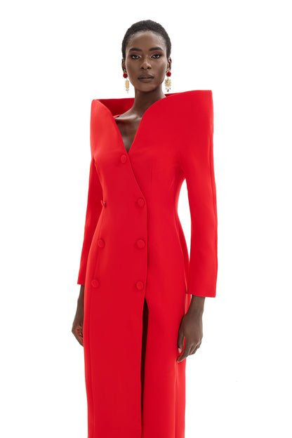 Abrigo midi de manga larga con cuello alto y color liso 