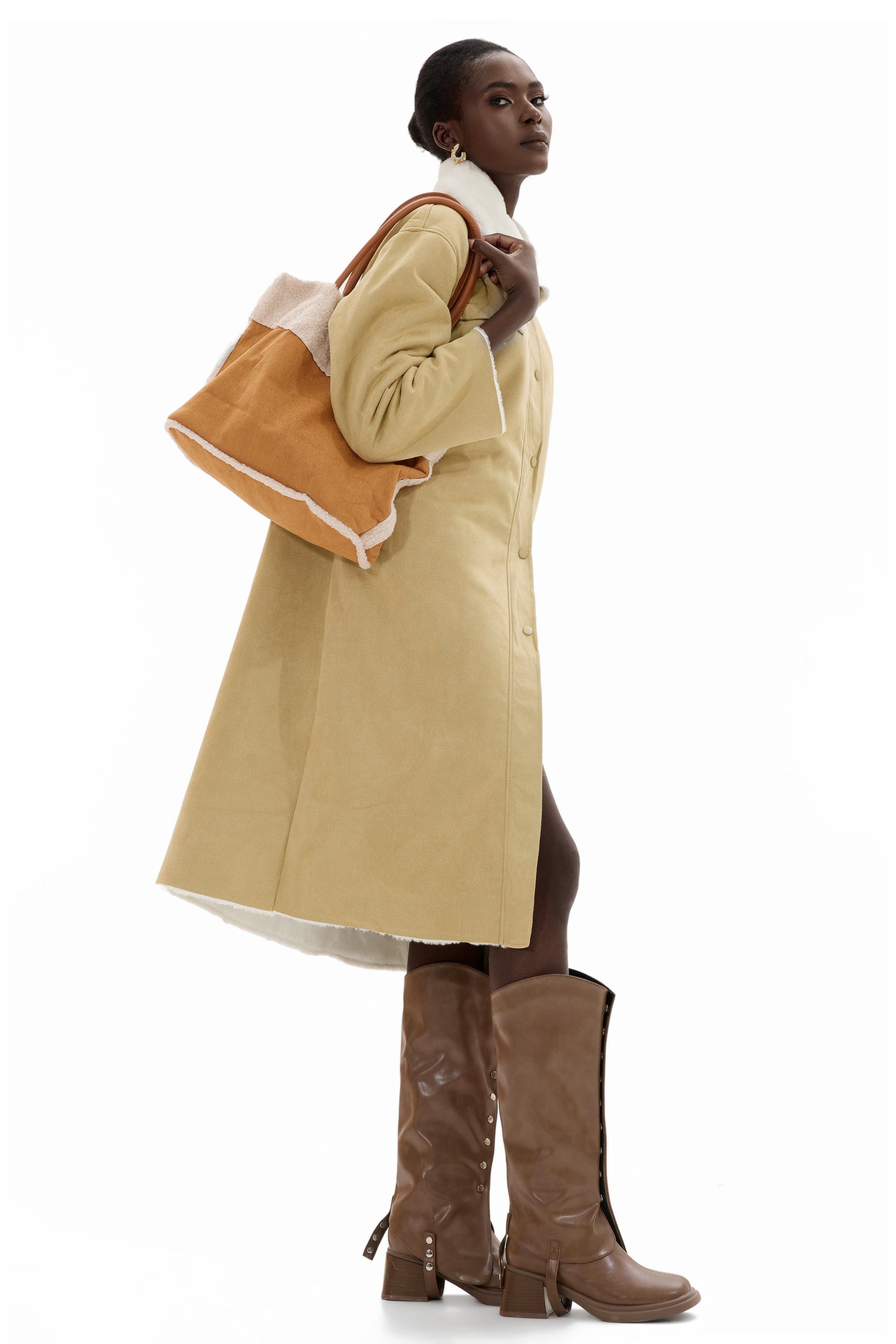 Bolsa de tela de gamuza y lana de cordero sintética 