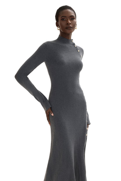 Vestido midi de manga larga con botones de jersey 