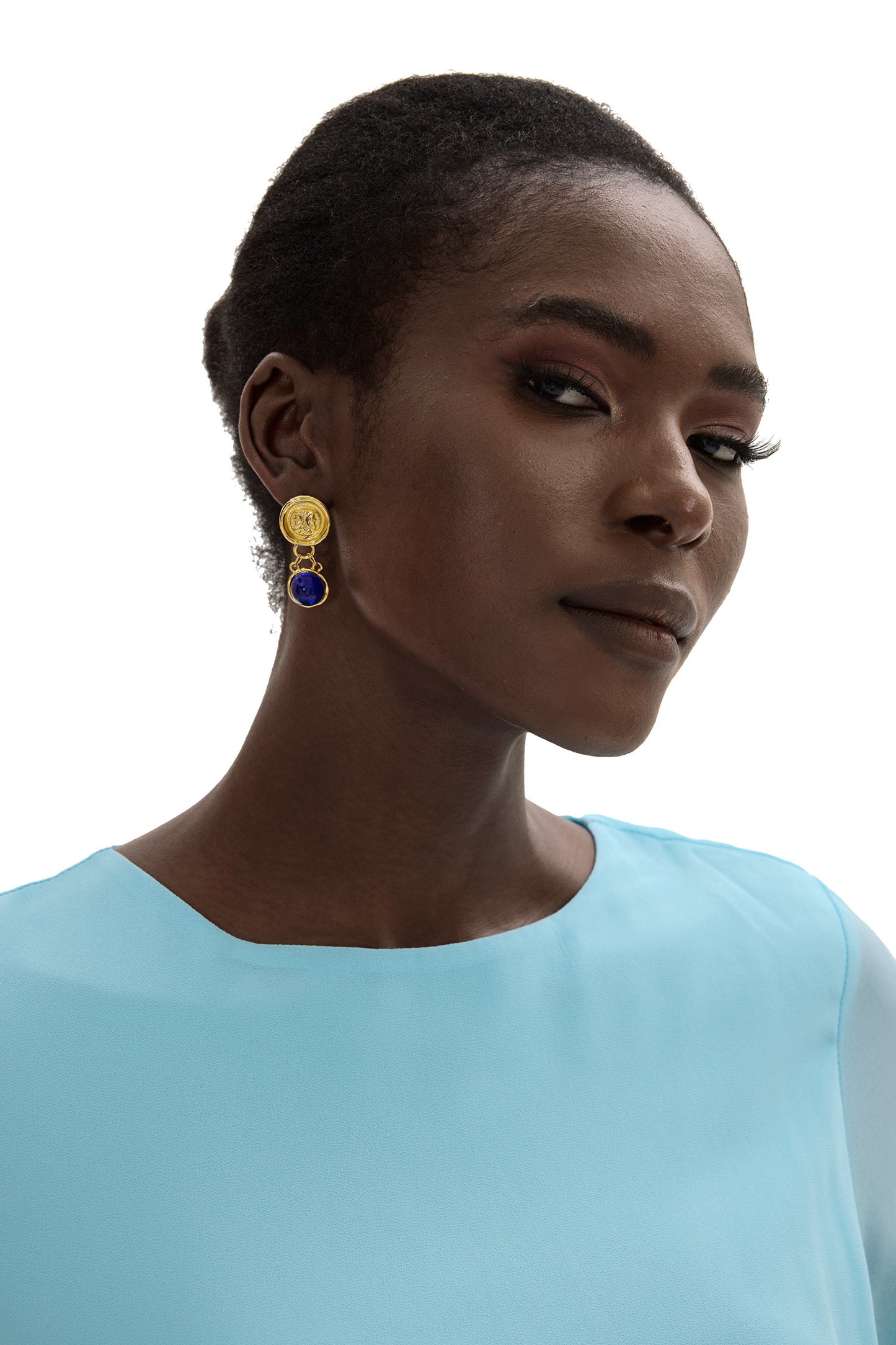 Pendientes de zafiro sintético de metal 