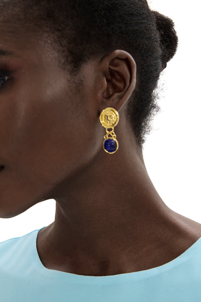 Pendientes de zafiro sintético de metal 