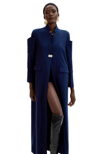 Abrigo midi con cuello alto y empalme 