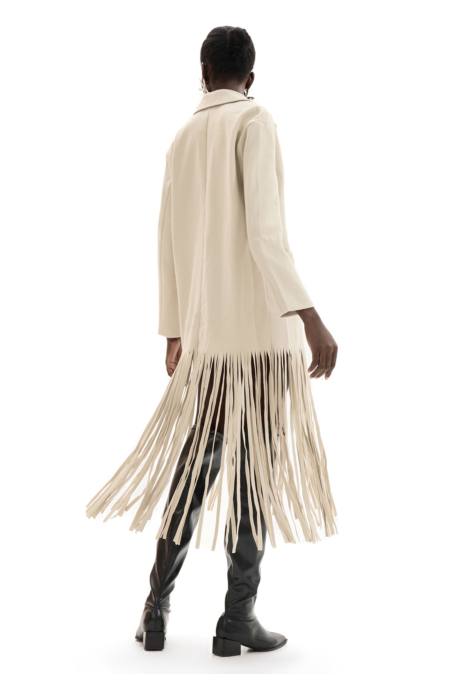 Abrigo midi de lana con solapa y cinturón 