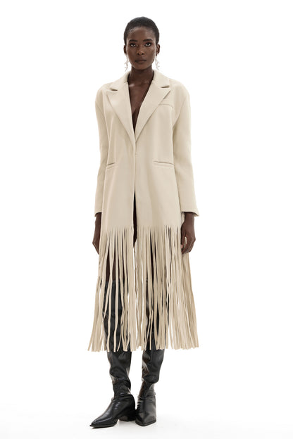 Abrigo midi de lana con solapa y cinturón 