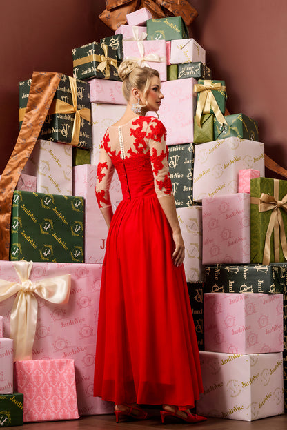 Vestido midi de encaje liso con nudo 