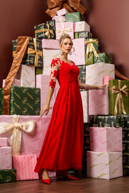 Vestido midi de encaje liso con nudo 