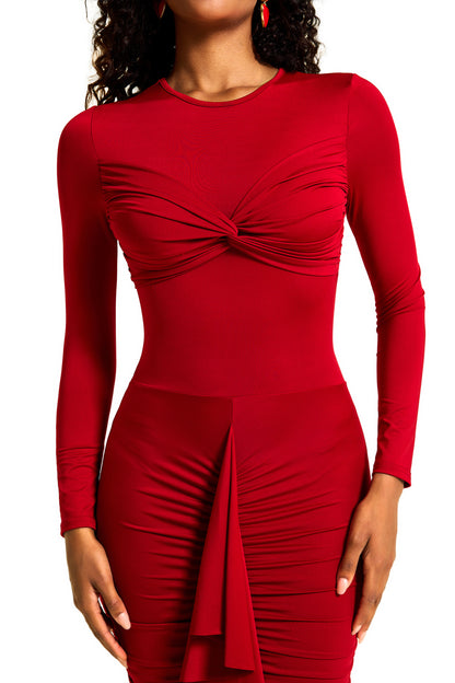 Vestido midi fruncido de jersey liso 